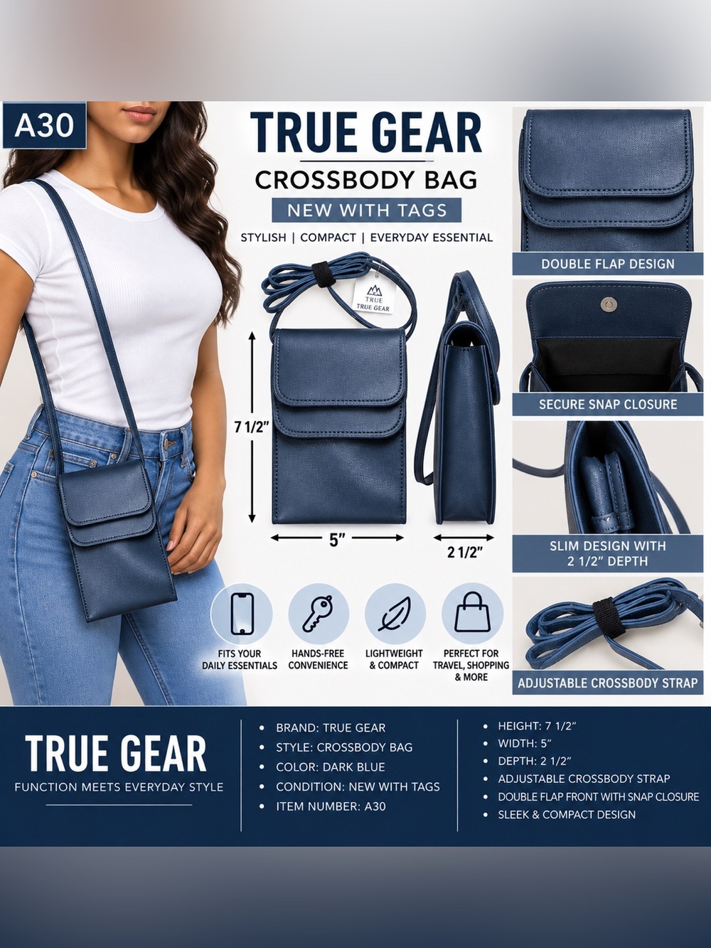 TRUE GEAR CROSSBODY BAG – BLUE (NEW WITH TAGS) A30